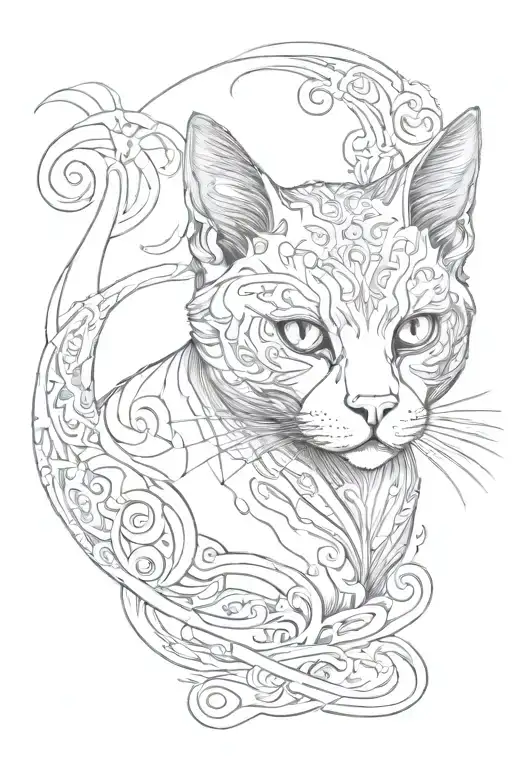 halloween themed cat curled tattoo design idea