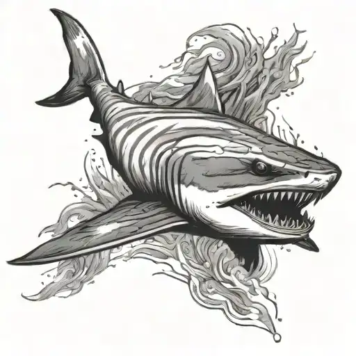 tiger shark swimming tattoo design idea