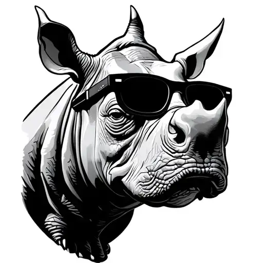 rhinoceros head looking foward and wearing sunglasses tattoo design idea