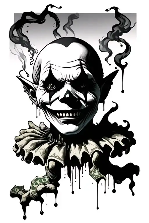 money evil smoke dead clown teeth honor  tattoo design idea