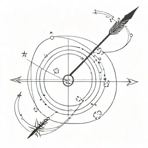 archery arrow with system solar system tattoo design idea