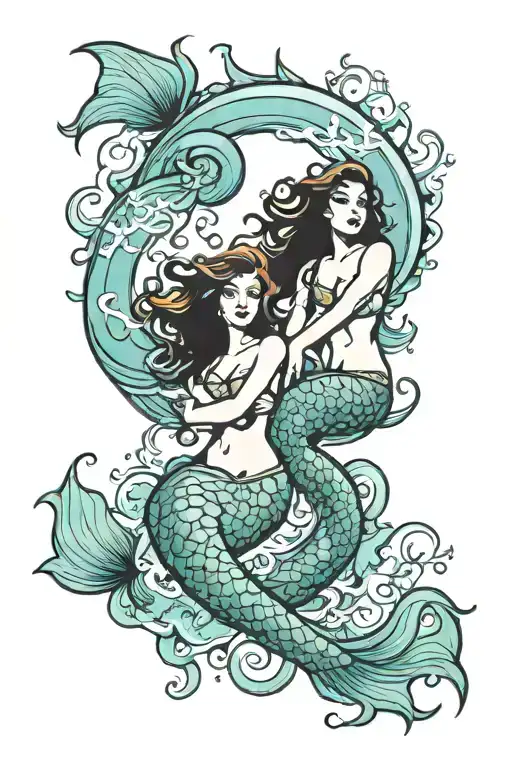 Pisces mermaids forming the pisces symbol tattoo design idea
