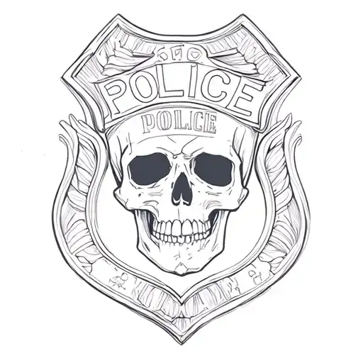 Police badge intertwined with skull  tattoo design idea