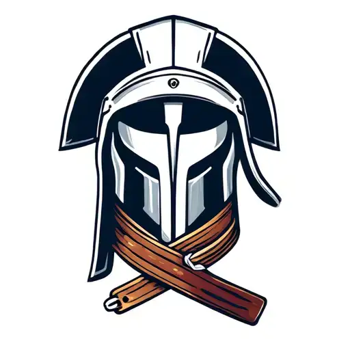 spartan helmet with brazilian jiu jitsu belt wrapped tattoo design idea