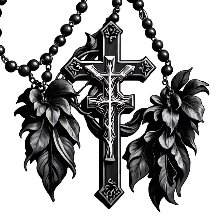 catholic rosary beads around initials ZJR tattoo design idea