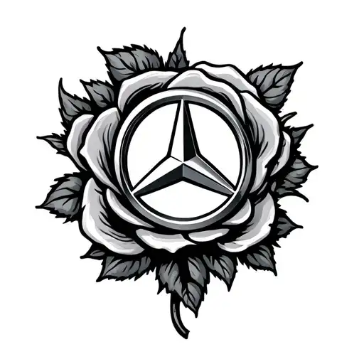 mercedes benz symbol and rose tattoo design idea
