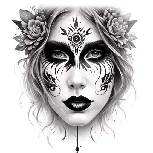 fairy face paint black and white tattoo design idea