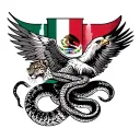 Mexican flag eagle catching snake with Aztec in the back and cheetah tattoo design idea