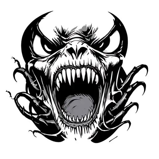venom with open mouth on bald head emerging tattoo design idea