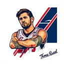 "Thomas Russell " A simplified but recognizable version of his facial featuresArms crossed, in the sleeveless jersey with the diagonal s tattoo design idea