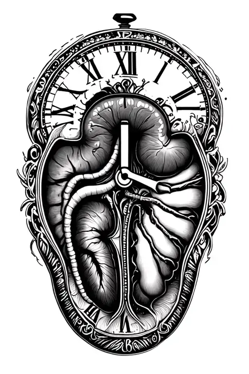 clock with a kidney inside tattoo design idea