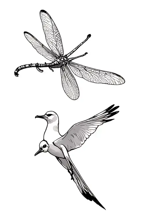 seagull to dragonfly and butterfly  tattoo design idea