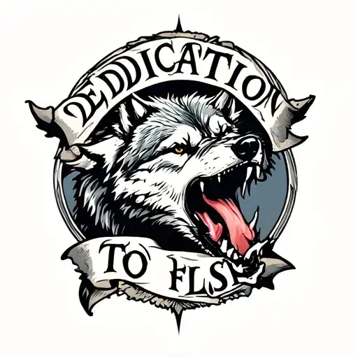 "Dedication to flesh" wolf biting hand  tattoo design idea