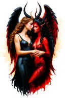angel vs female devil full figure tattoo design idea