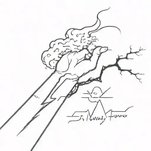 Tattoo on a forearm with following style: fine line, minimalistic, fine smoke, lightning strike, black tattoo design idea