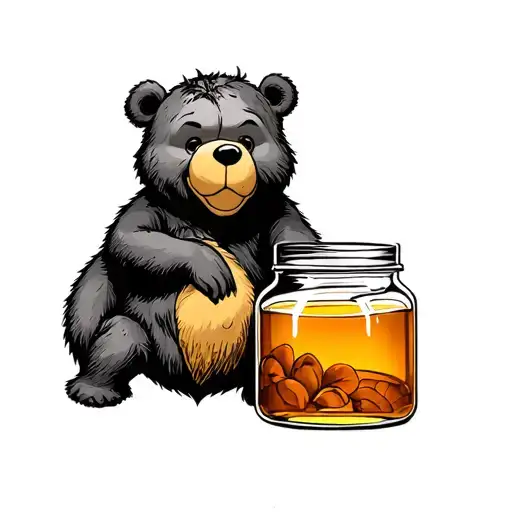 pooh bear with honey jar tattoo design idea