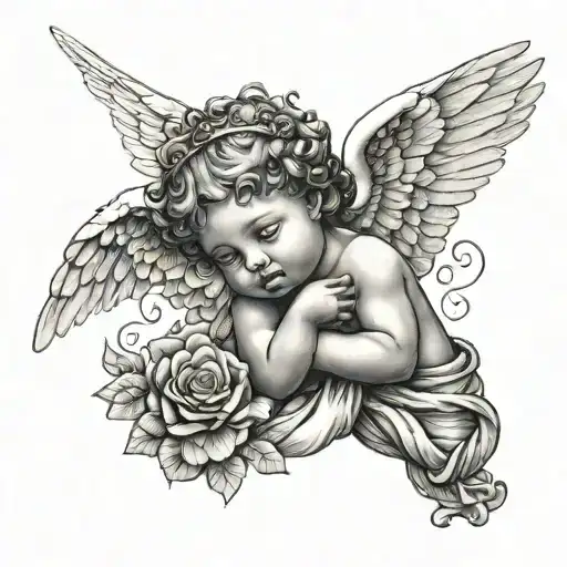 cherub angel in love tattoo design idea