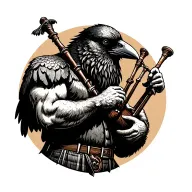 designs on wood carving crow muscular  bagpiper playing the bagpipes baldblack beard tattoo design idea