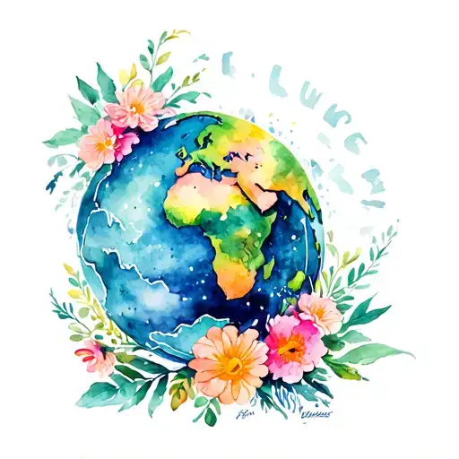 Dumbo, terrestrial globe and flowers tattoo design idea