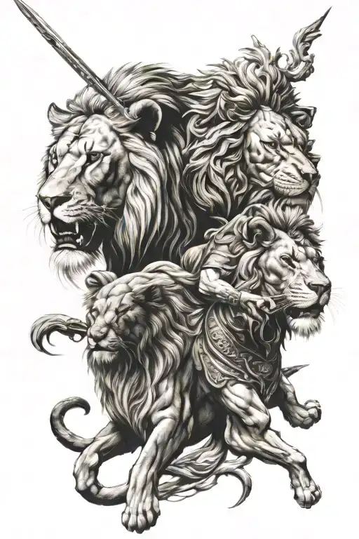 warrior and lion tattoo design idea
