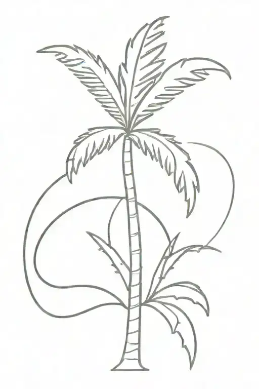 A single line tattoo of a California palm tree that grew from a peach fruit  tattoo design idea