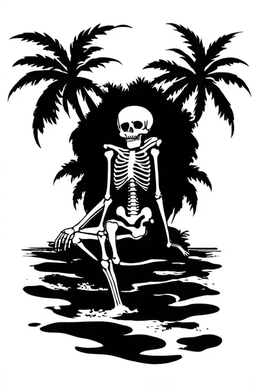relaxed skeleton on beach tattoo design idea