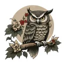 stoic owl perched on top tattoo design idea
