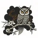 stoic owl perched on top tattoo design idea