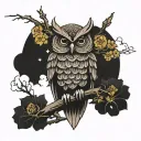 stoic owl perched on top tattoo design idea