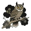 stoic owl perched on top tattoo design idea