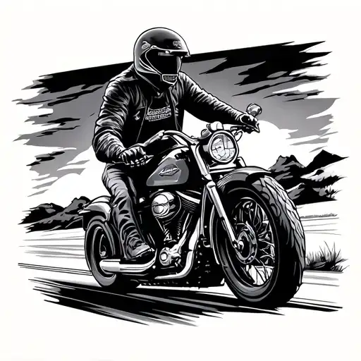 Harley Davidson motorcycle riding into sunset sky tattoo design idea