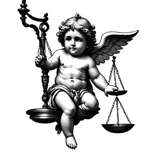 cherub holding scale balanced tattoo design idea