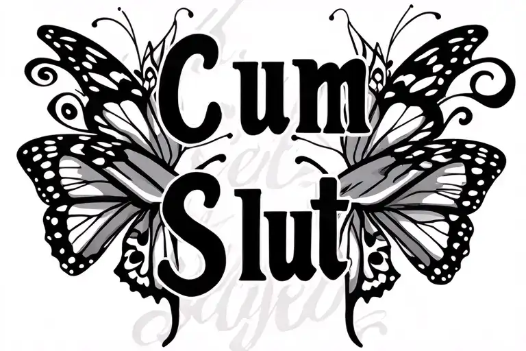 "Cum Slut" Butterflies with tribal tattoo tattoo design idea