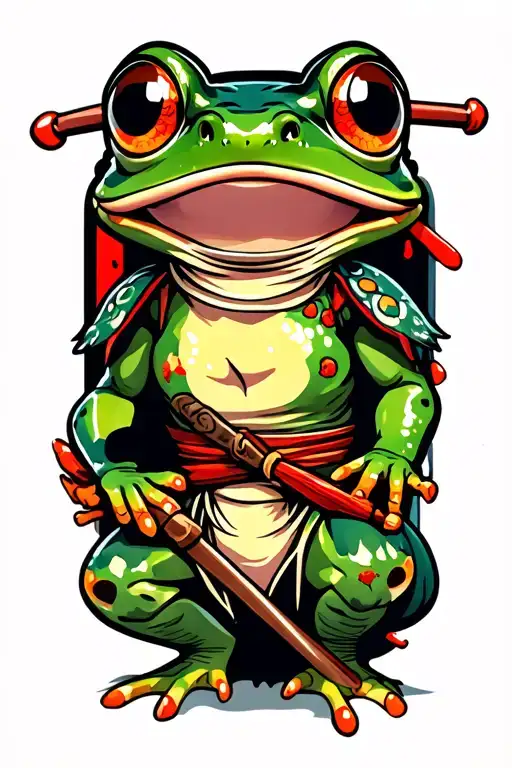 coqui frog ninja warrior after a bloody battle tattoo design idea