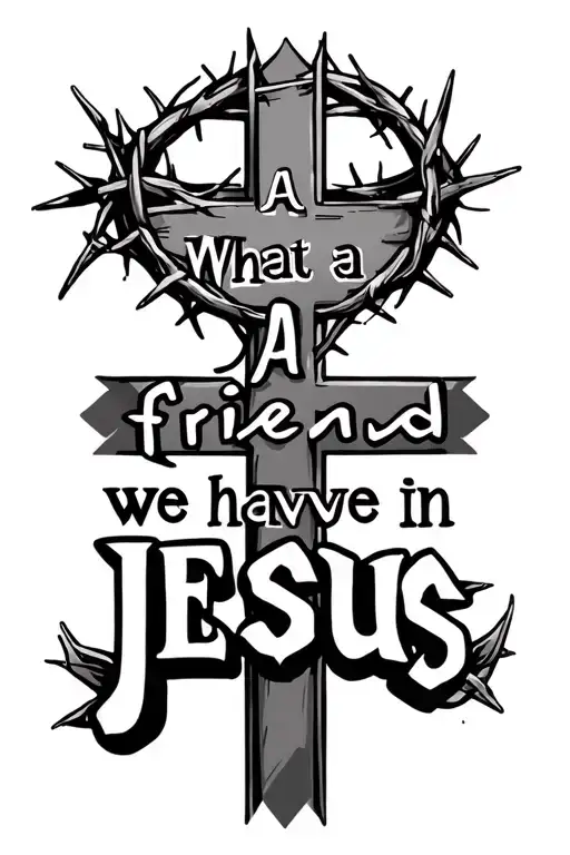 "What a friend we have in jesus" A cross with the crown of thorns tattoo design idea