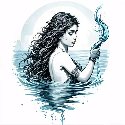 make me a sleeve including on my shoulder and biceps a aquarius a girl with water. on my inner forearm i already have a  tattoo design idea
