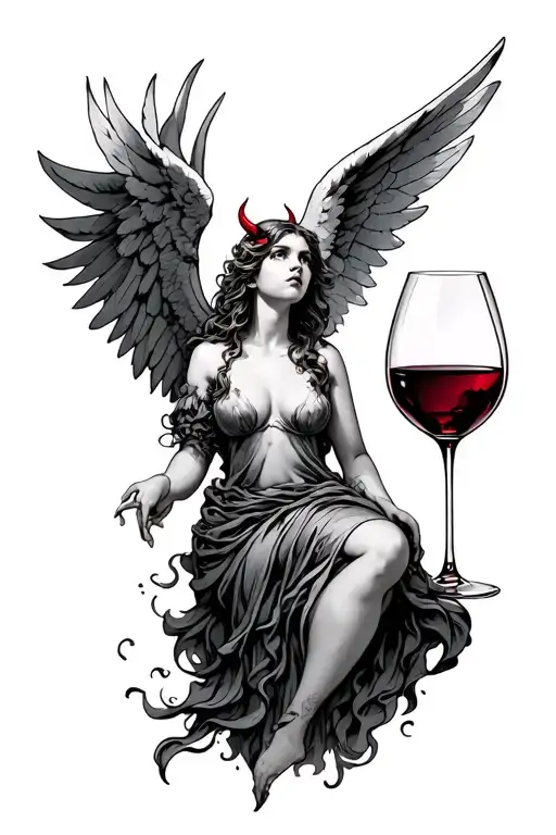angel, devil, ambition, possession, zus, to wine tattoo design idea