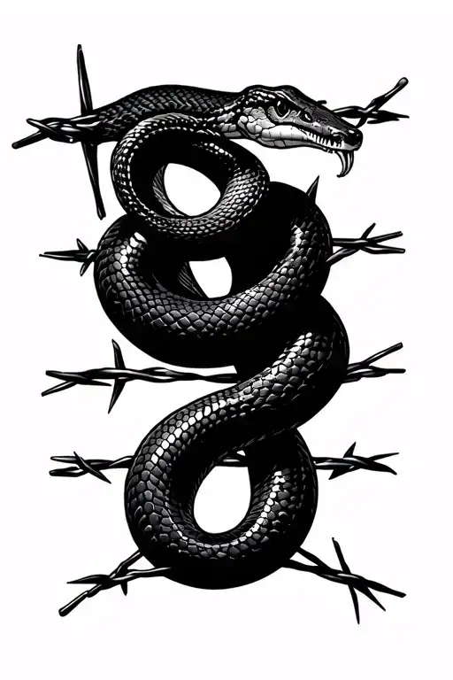 barbed wire, snake, snakeskin, concrete cubes, N letter tattoo design idea
