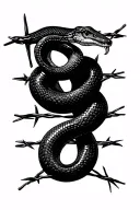 barbed wire, snake, snakeskin, concrete cubes, N letter tattoo design idea