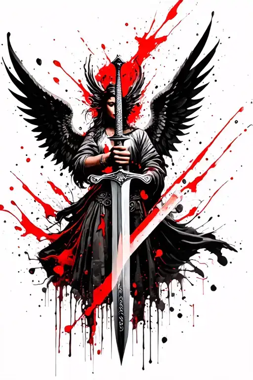 angel holding a sword tattoo design idea