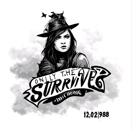 "Only the strong survive" with birthday of 12/02/1998 with a cloudy background  tattoo design idea