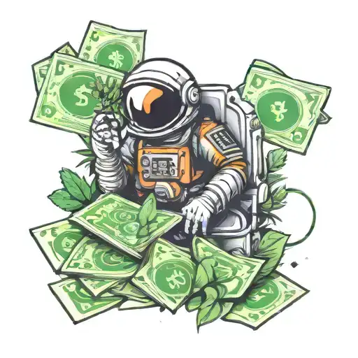 weed and bet and cash and score and astronaut tattoo design idea