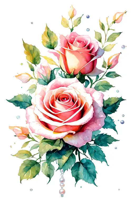 Roses and pearl jewlry tattoo design idea