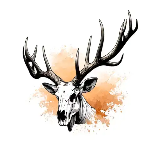 bull elk skull fine line simple realistic elk skull with antlers  tattoo design idea