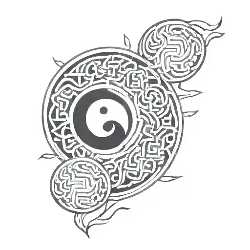 yin yang with endless knot intertwined tattoo design idea