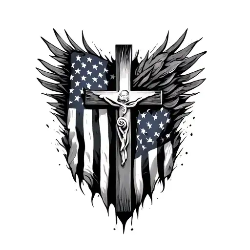 Christian Cross with American flag tattoo design idea