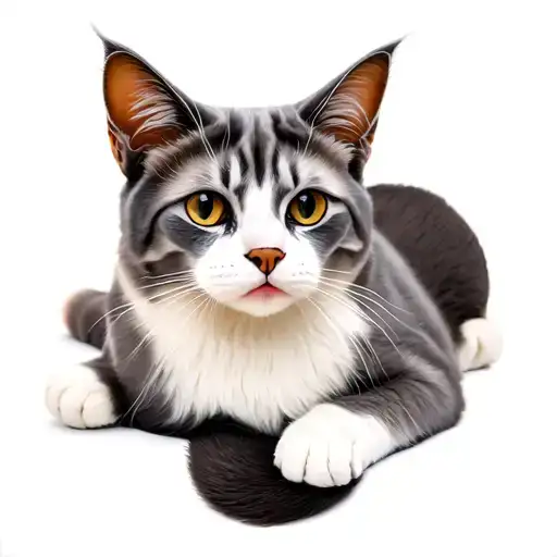 grey and white manx cat lounging tattoo design idea