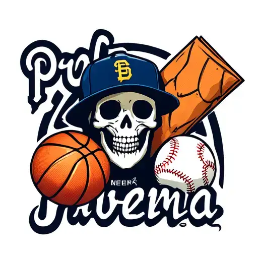 Skeleton with baseball and basketball and the name rivera with a san diego padres hat tattoo design idea