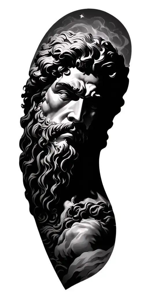 Create a full outer arm sleeve tattoo design featuring the main Greek gods: Hades, Zeus, Aphrodite, and Poseidon. The co tattoo design idea