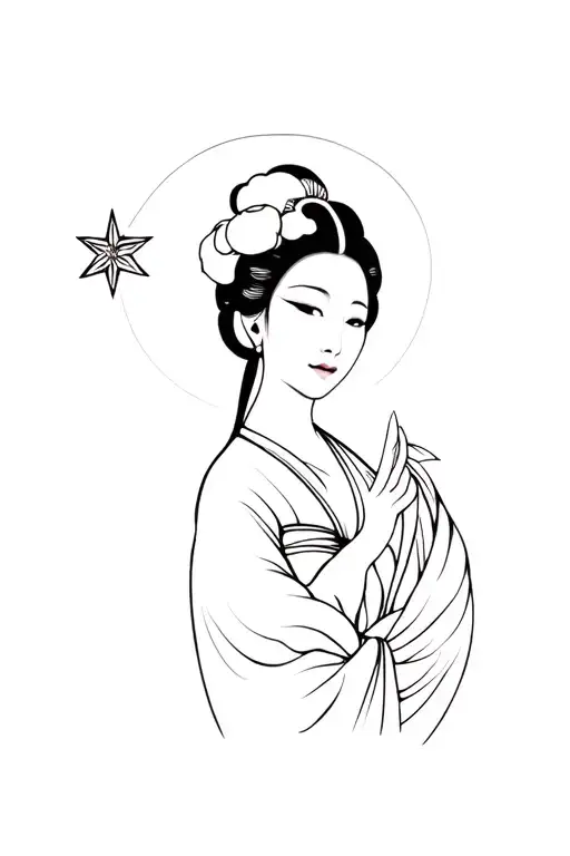 geisha Lucky Star tattoo design idea